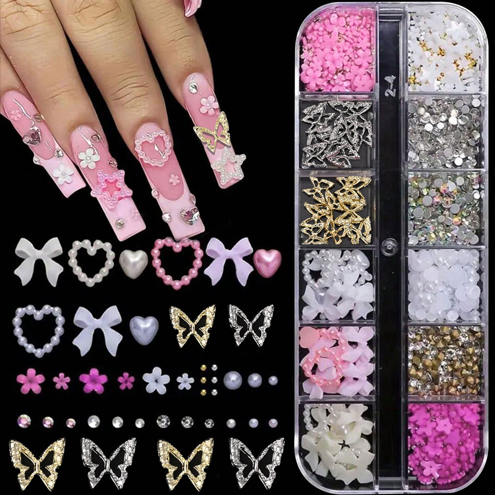 Crystal Bead Mix - 12 grilles rose blanc arc Nail